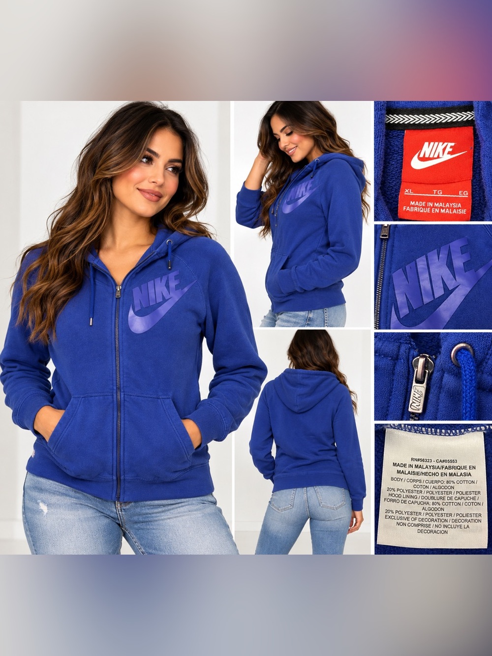 Nike Women's Royal Blue Full-Zip Hoodie with Logo XL